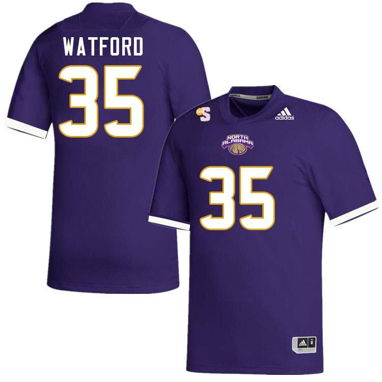 Men-Youth #35 Adam Watford North Alabama Lions 2023 College Football Jerseys Stitched Sale-Purple